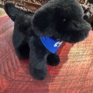 Black Plush Dog with Blue Bandana